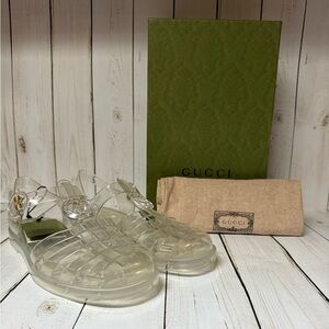 Gucci Shinny Rubber Double G Buckle Strap Sandals Transparent Sz 41 / 11